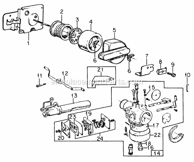 Air Cleaner & Carburetor Diagram and Parts List for 482 144-482-100, 143-482-399, 144-482-399, 205058 Cub Cadet Lawn Tractor
